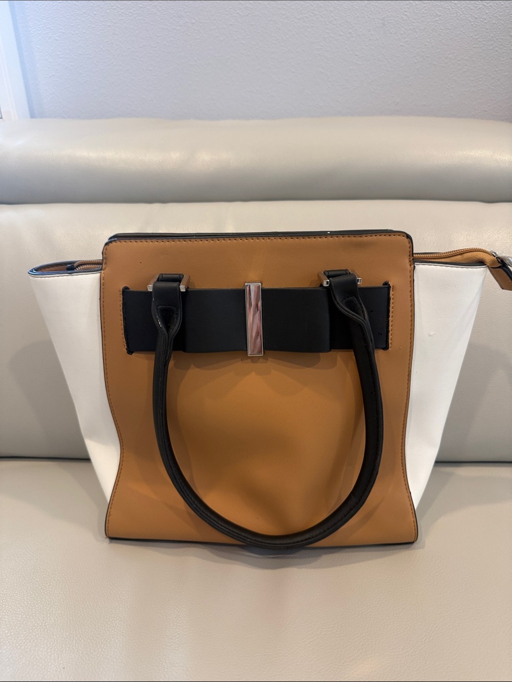 Colorblock Structured Satchel Handbag with Shoulder Strap